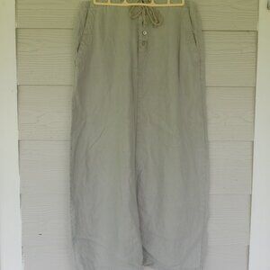 Vintage Eddie Bauer Linen Maxi Midi Skirt Size 8 Pockets Drawstring Waist Khaki